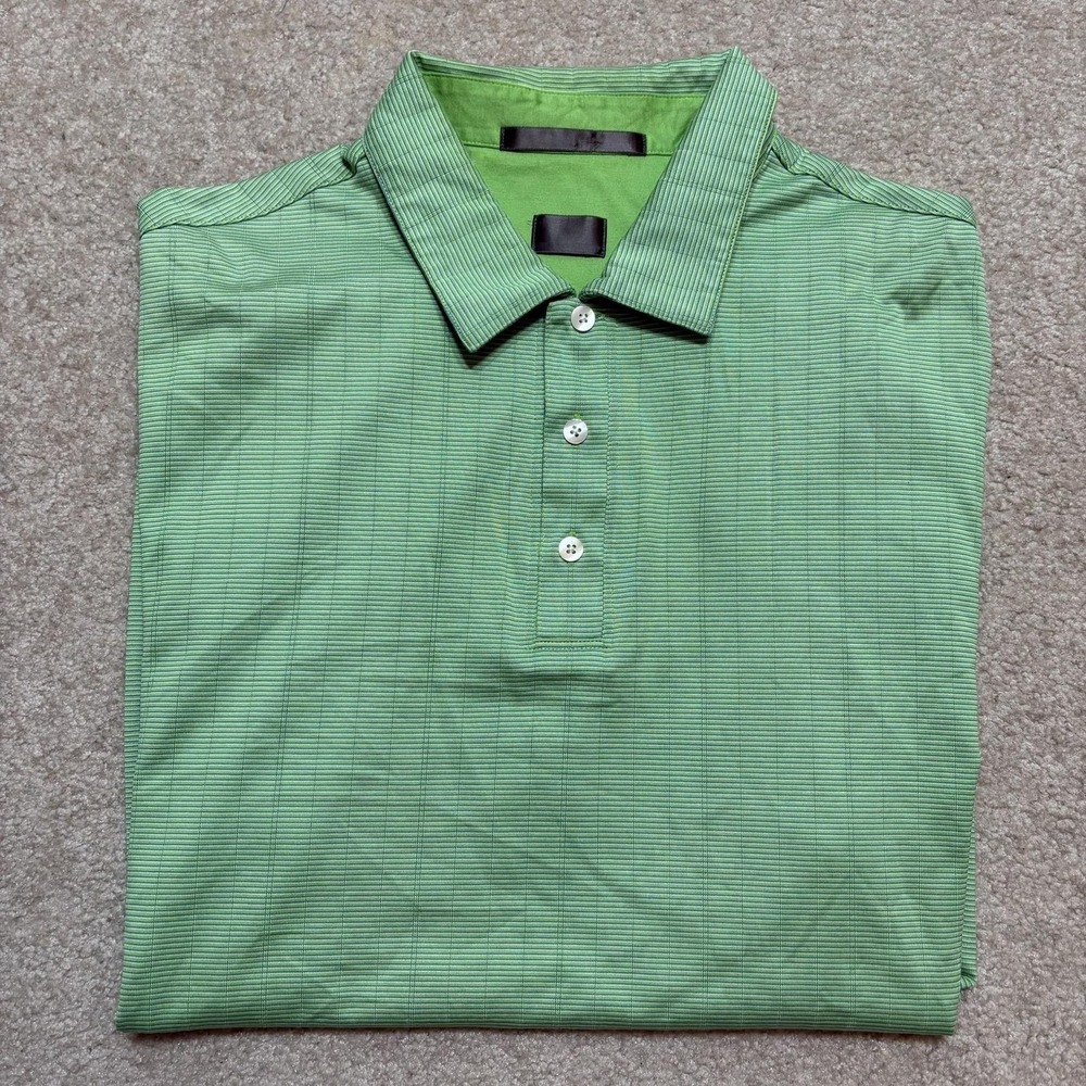 Nike TIger Woods Polo Shirt Mens Large Green Stripe Logo Jersey Knit Golf Perfor